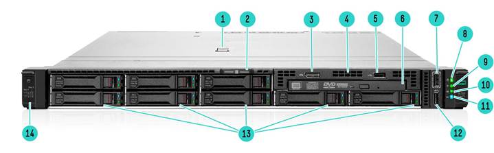 Front View - 8 SFF + optional Universal Media Bay and optical drive shown