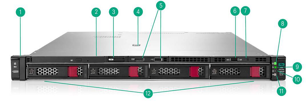 Front View – 4LFF CTO Server – 4 LFF + Optional optical drive, DisplayPort and USB2.0